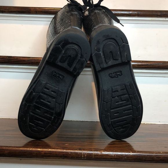 COACH Jacquard Signature C Laced Up Back Bow Heeled Black Rainboots Sz 9 - Picture 13 of 17